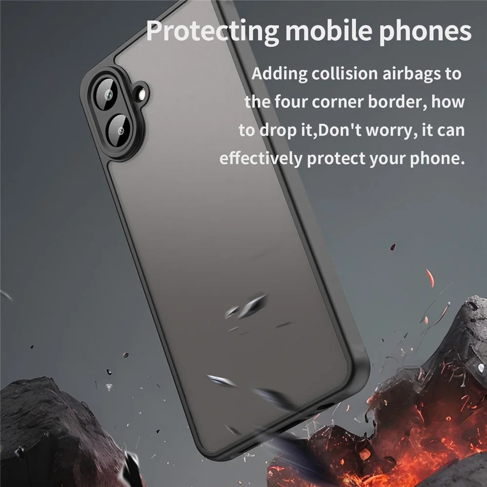 For Samsung Galaxy A07 4G Case Drop Proof Airbags Frosted Translucent PC + TPU Phone Back Cover - Black - 3