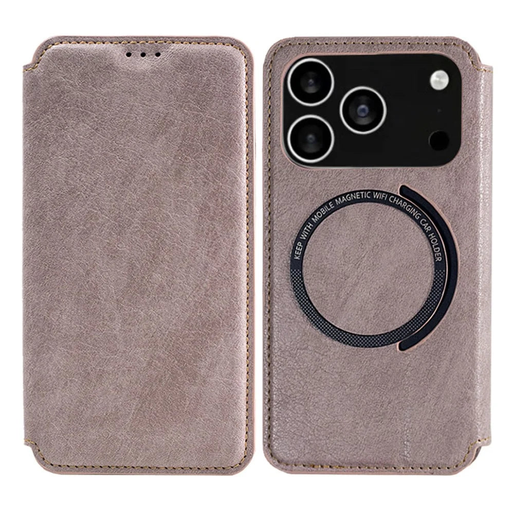 For iPhone 17 Pro Case Compatible with MagSafe Wallet Stand Leather Flip Phone Cover - Purple - 1