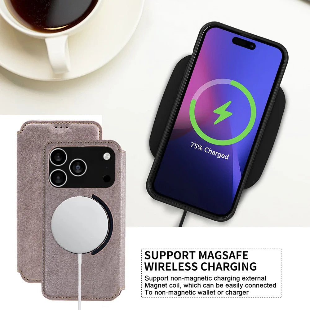 For iPhone 17 Pro Case Compatible with MagSafe Wallet Stand Leather Flip Phone Cover - Purple - 4