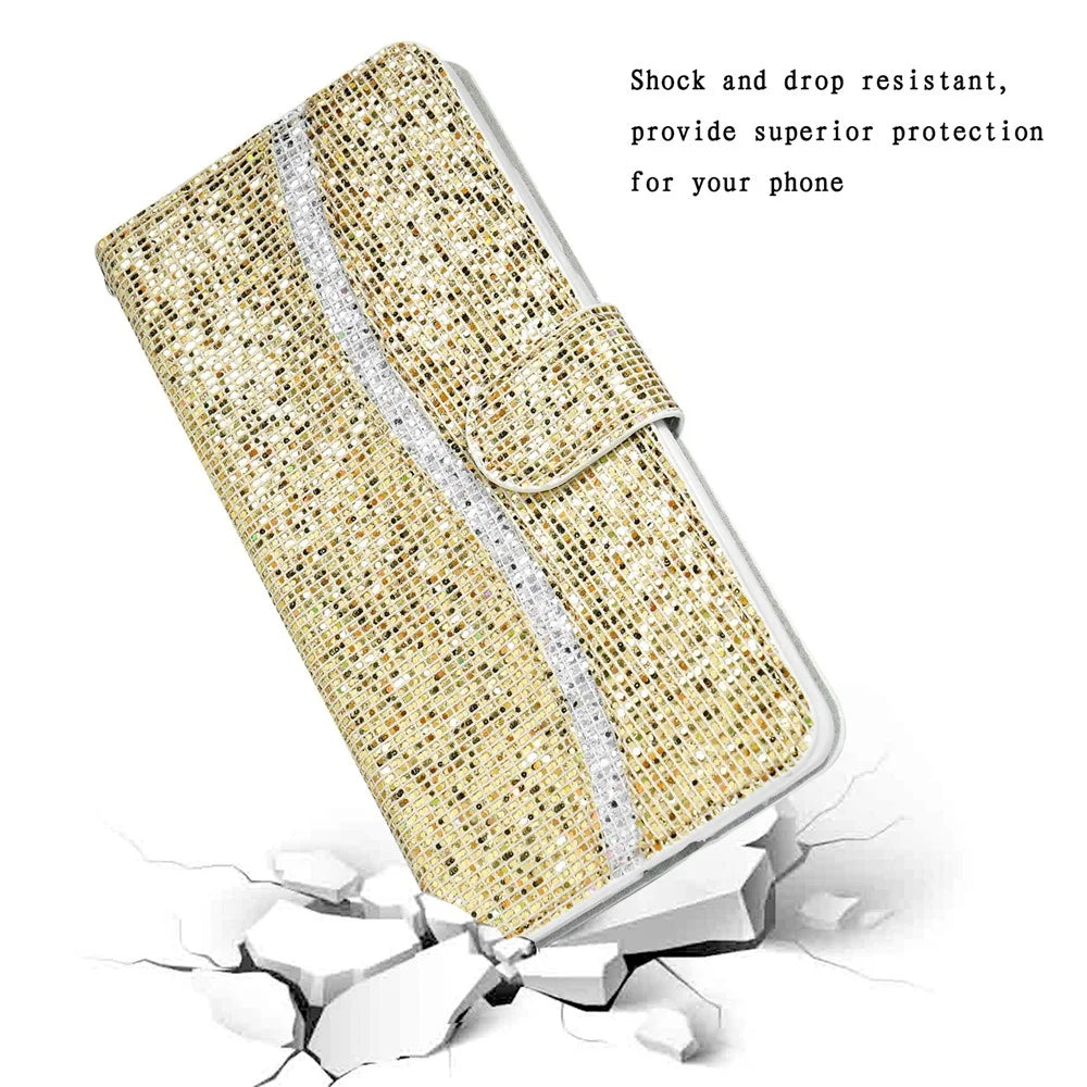 For iPhone Air Case PU Leather Wallet Card Slots Glitter Phone Cover - Gold - 6