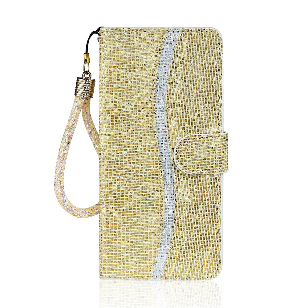 For iPhone Air Case PU Leather Wallet Card Slots Glitter Phone Cover - Gold - 7