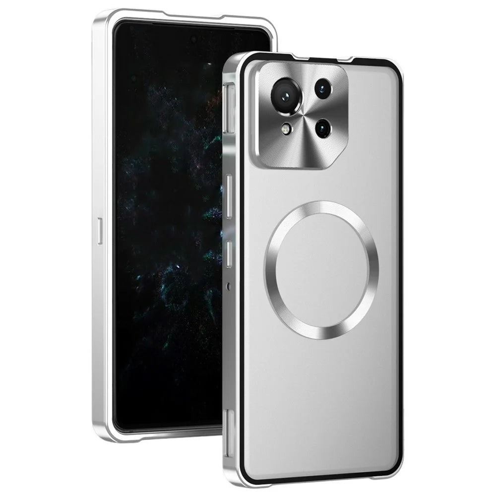 For Asus ROG Phone 9 Pro 5G / Phone 9 5G Magnetic Case Hard PC Metal Frame Frosted Phone Back Cover - Silver - 1