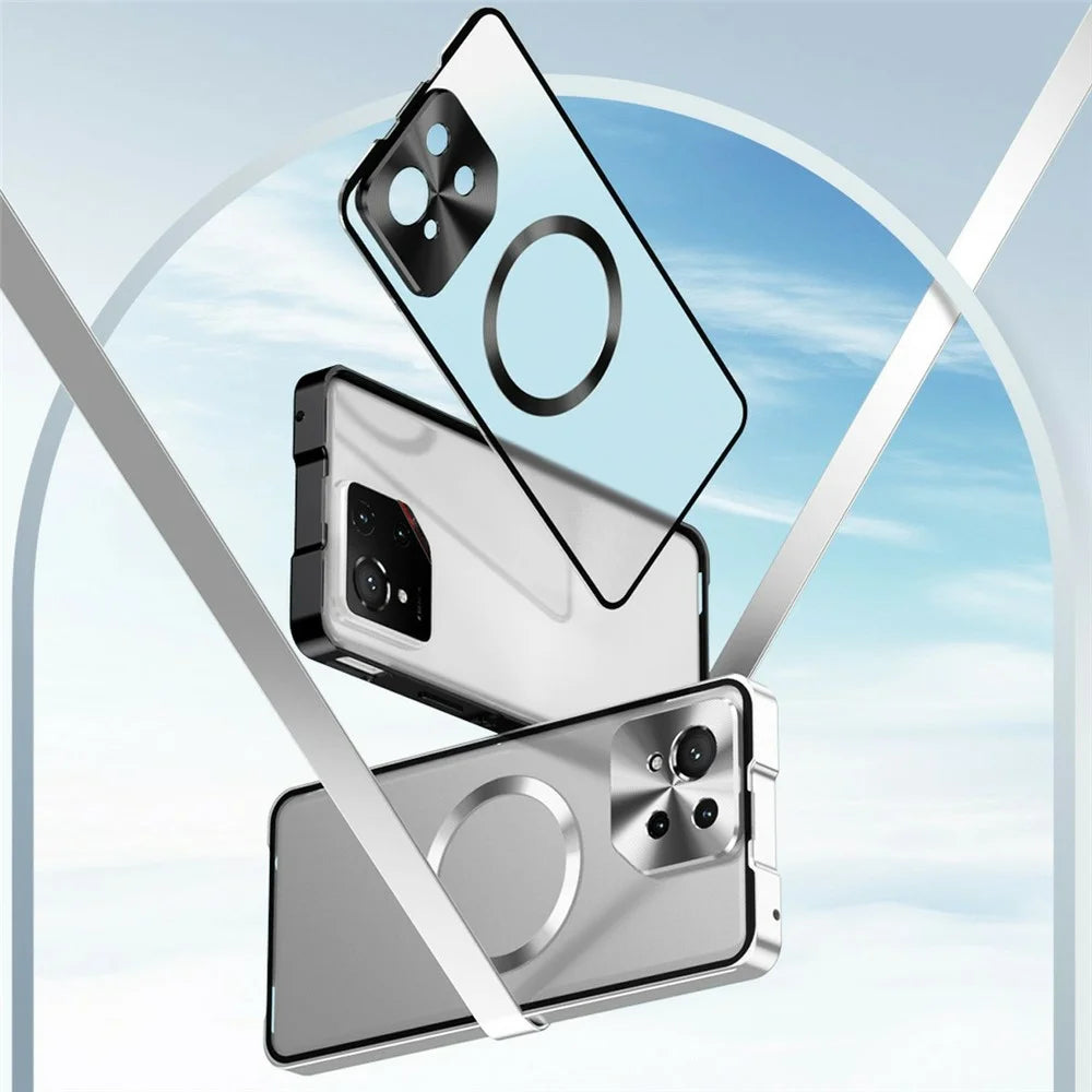 For Asus ROG Phone 9 Pro 5G / Phone 9 5G Magnetic Case Hard PC Metal Frame Frosted Phone Back Cover - Silver - 6
