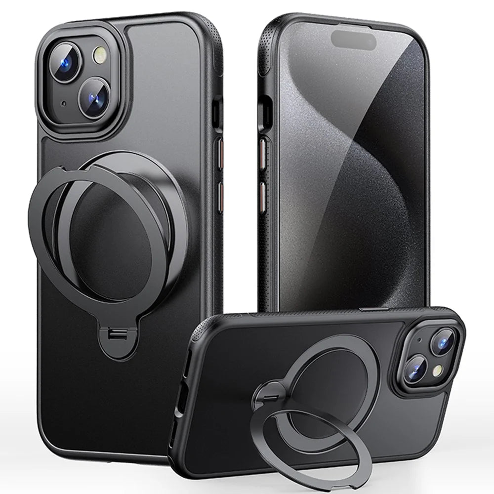 For iPhone 14 Case Compatible with MagSafe Drop Proof TPU PC Kickstand Phone Cover - Black - 1