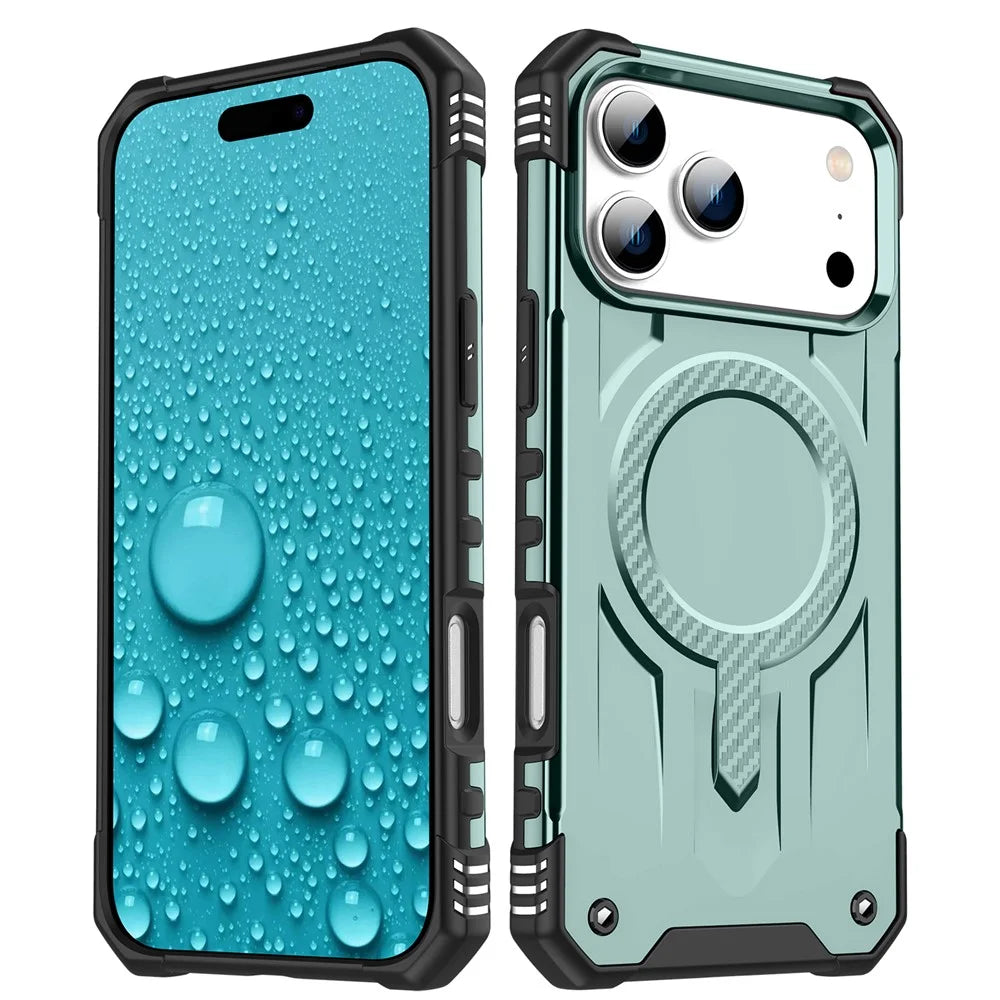 For iPhone 18 Pro / 17 Pro Case Compatible with MagSafe Four Corner Airbags PC + TPU Phone Cover - Blackish Green - 1