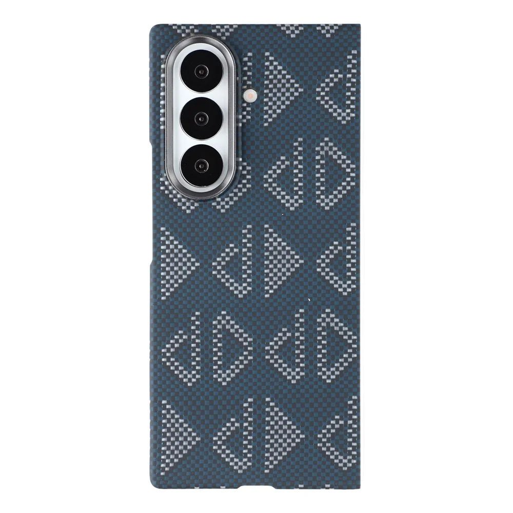 For Samsung Galaxy Z Fold7 5G Magnetic Case Geometric Pattern Aramid Fiber Phone Cover with Metal Lens Frame - Blue - 1