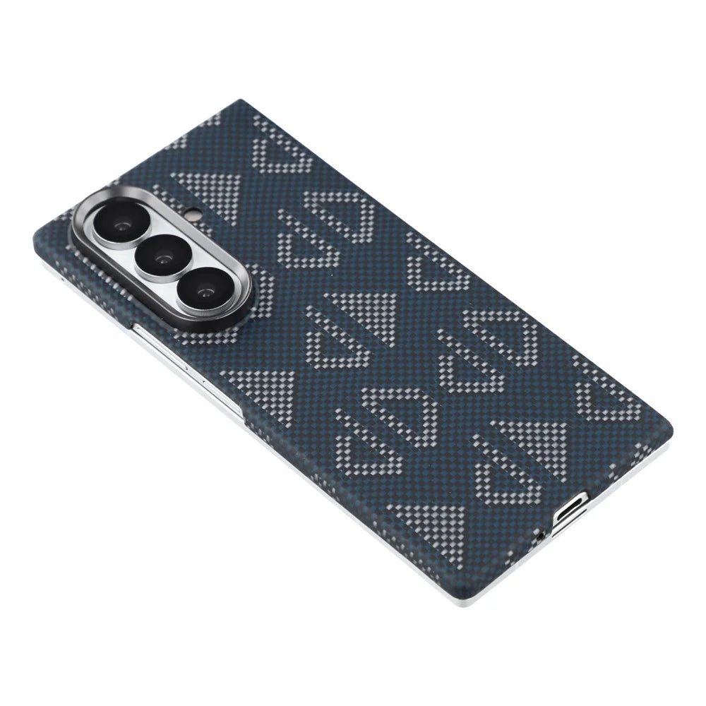 For Samsung Galaxy Z Fold7 5G Magnetic Case Geometric Pattern Aramid Fiber Phone Cover with Metal Lens Frame - Blue - 2