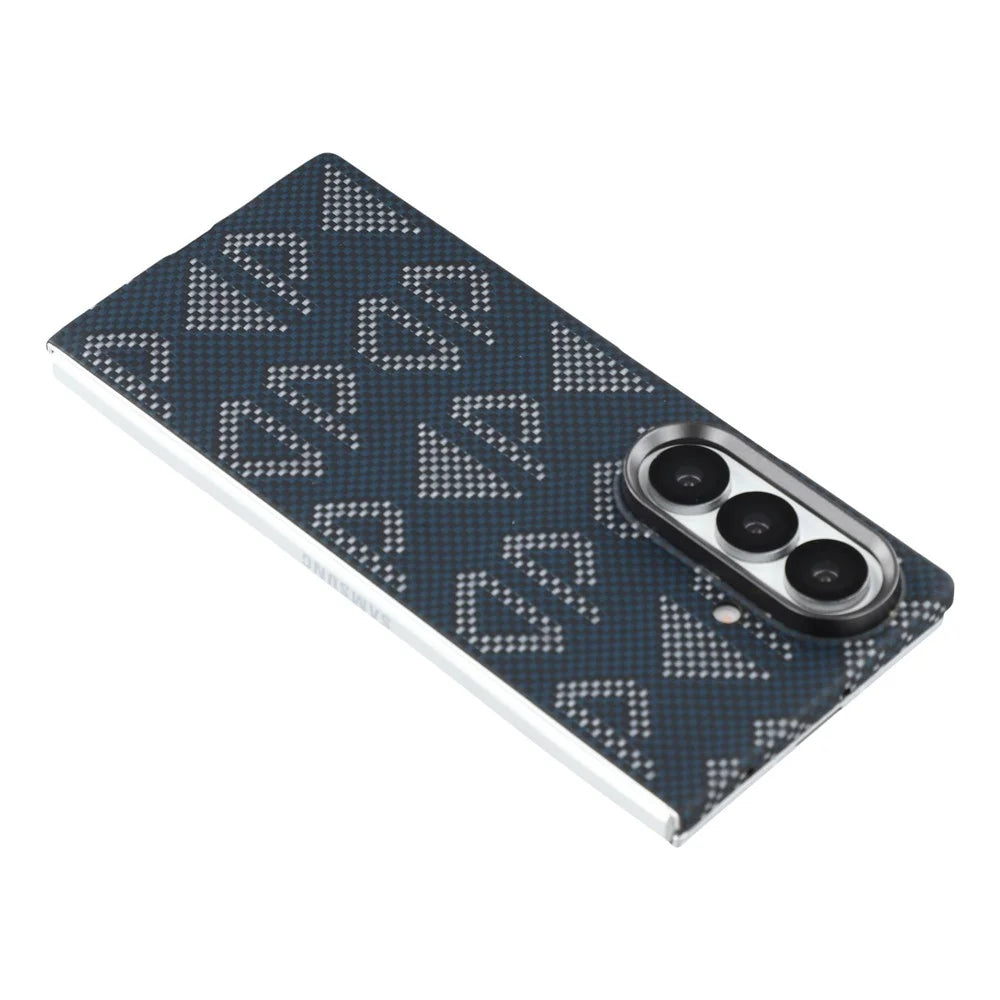 For Samsung Galaxy Z Fold7 5G Magnetic Case Geometric Pattern Aramid Fiber Phone Cover with Metal Lens Frame - Blue - 3