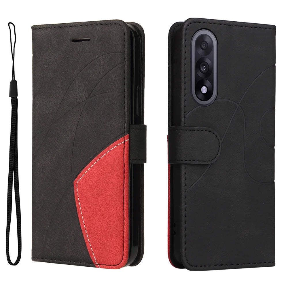 For OnePlus Nord 5 5G / OnePlus Ace 5 Ultra 5G Leather Phone Case Stand Wallet with Bi-colour Splicing Design - Black - 1