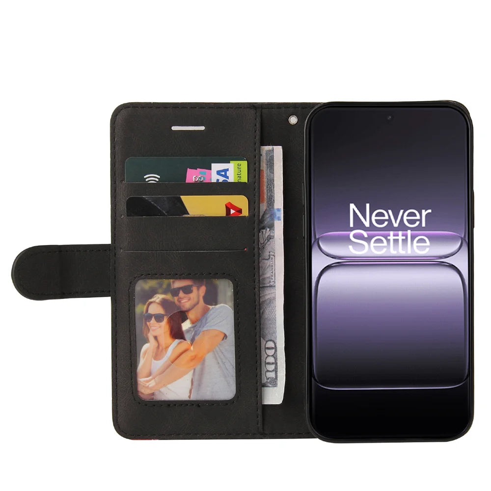 For OnePlus Nord 5 5G / OnePlus Ace 5 Ultra 5G Leather Phone Case Stand Wallet with Bi-colour Splicing Design - Black - 2