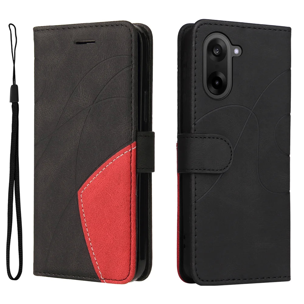 For OnePlus Nord CE5 5G / OnePlus Ace 5 Racing 5G Leather Phone Case Stand Wallet with Bi-colour Splicing Design - Black - 1