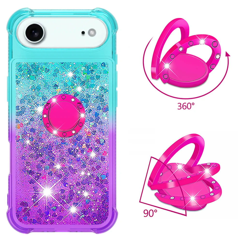 For iPhone Air TPU Case with Kickstand Gradiant Quicksand Shockproof Cover - Sky Blue+Purple - 2