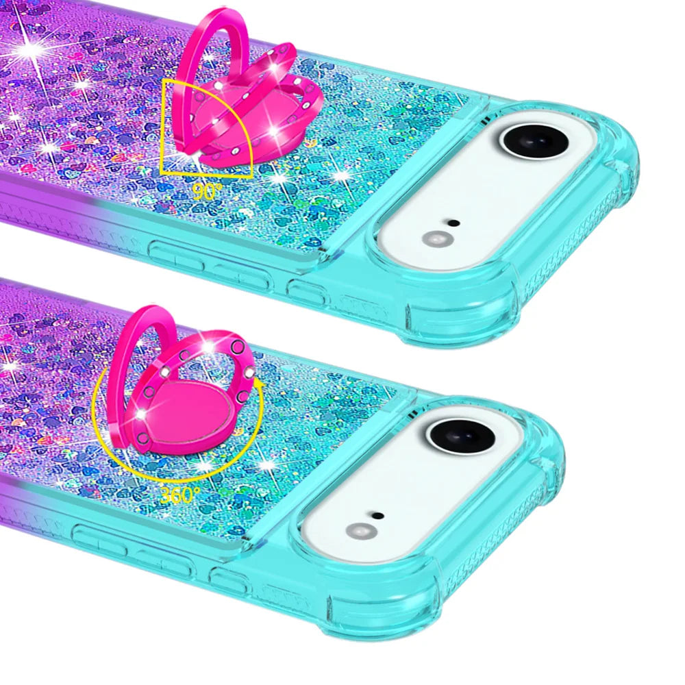 For iPhone Air TPU Case with Kickstand Gradiant Quicksand Shockproof Cover - Sky Blue+Purple - 4