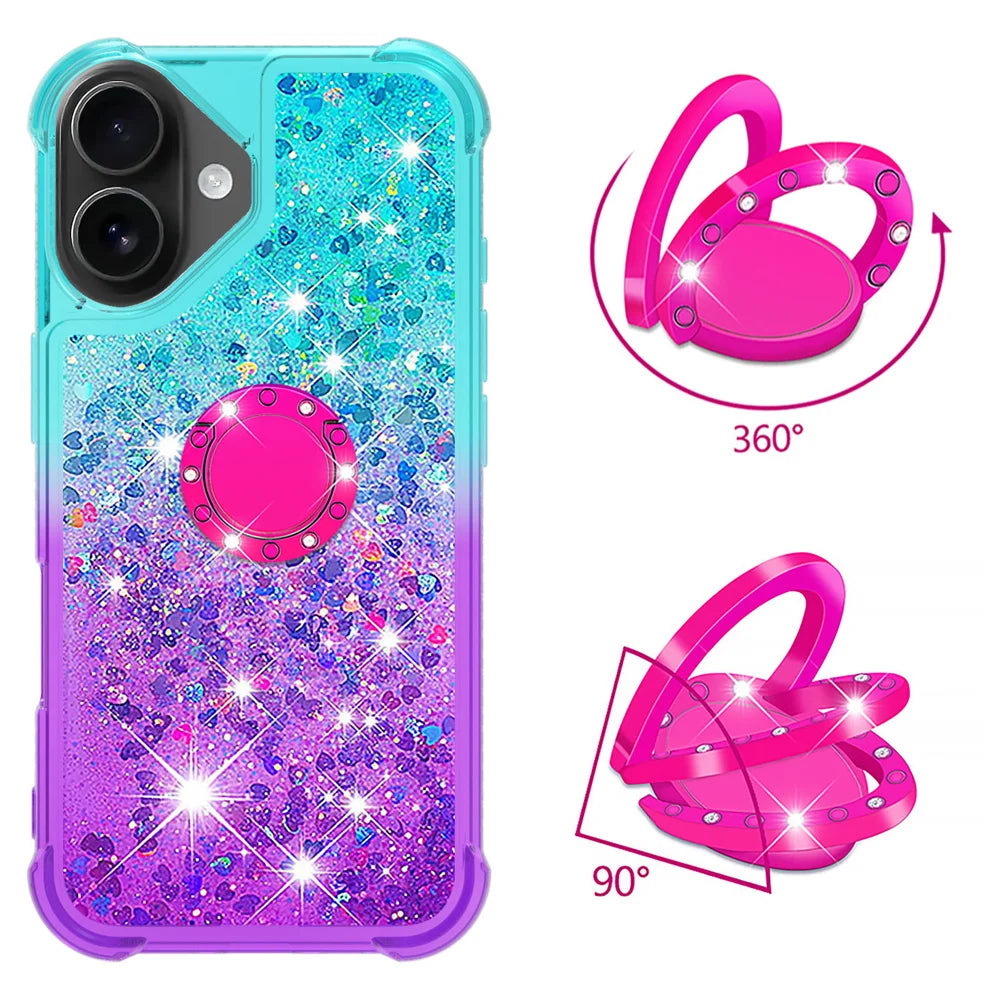 For iPhone 17 TPU Case with Kickstand Gradiant Quicksand Shockproof Cover - Sky Blue+Purple - 2
