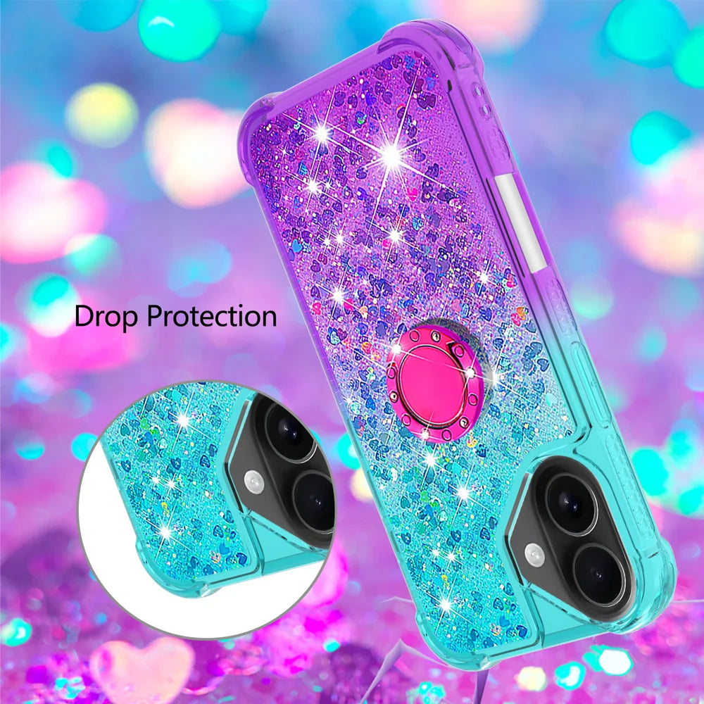 For iPhone 17 TPU Case with Kickstand Gradiant Quicksand Shockproof Cover - Sky Blue+Purple - 5