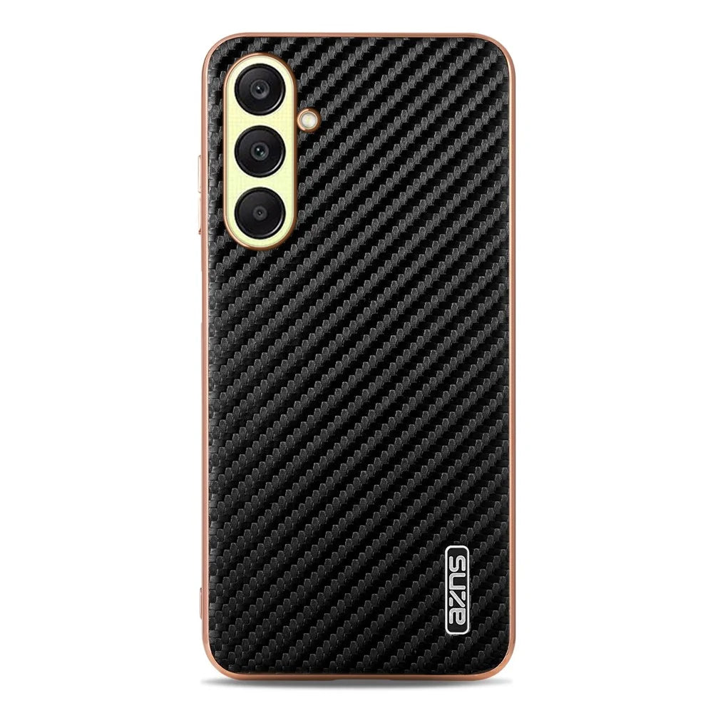 AZNS For Samsung Galaxy A18 5G / A18 4G / A17 5G / A17 4G / A26 5G Case Electroplating Carbon Fiber Texture PU + TPU Phone Cover - Black - 2