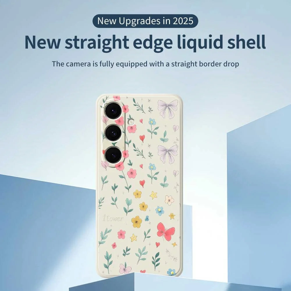 For Samsung Galaxy S24 FE Case Floral Bow Pattern Printing Straight Edge TPU Phone Back Cover - Beige - 2