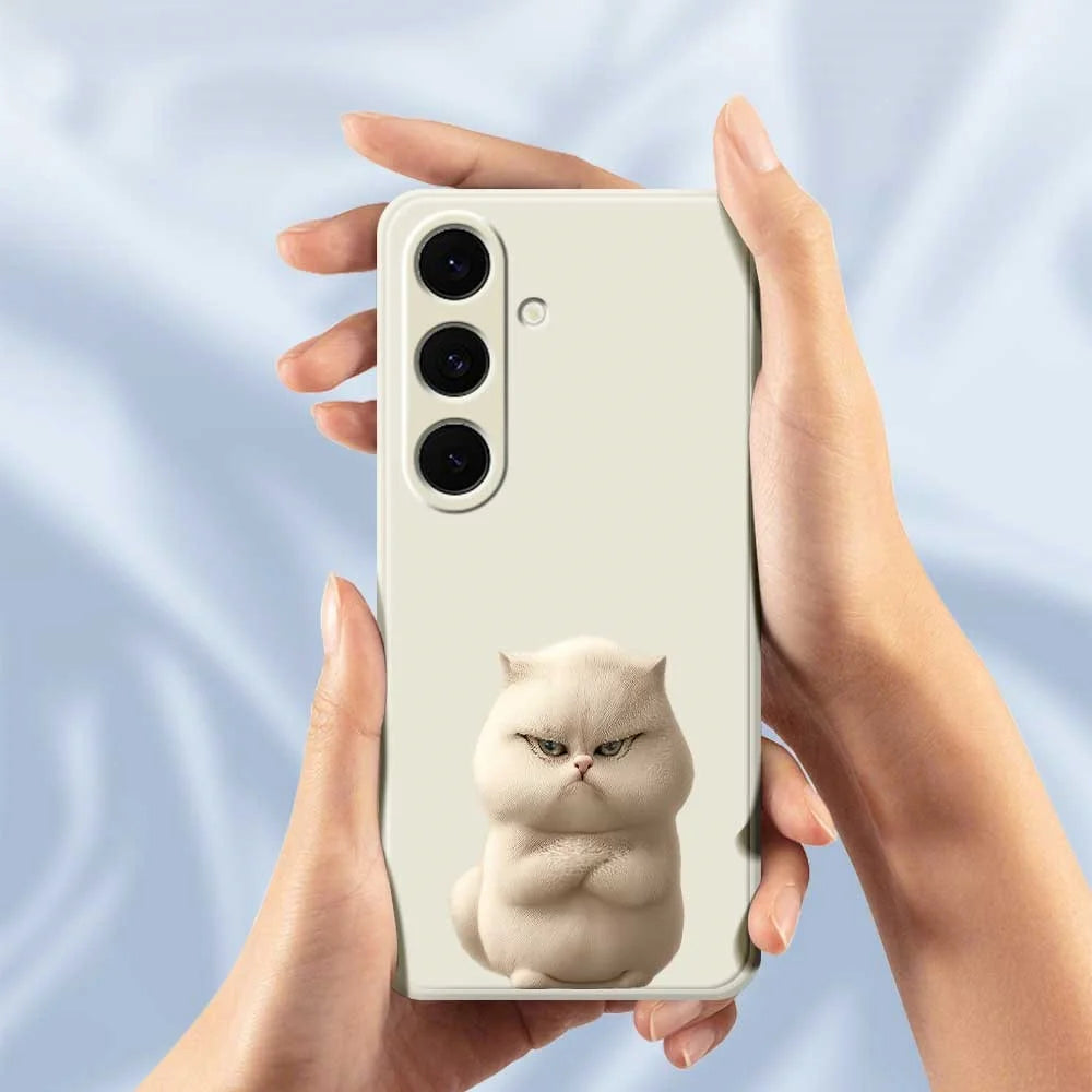 For Samsung Galaxy S24 FE Case Angry Cat Pattern Printing Straight Edge TPU Phone Back Cover - Beige - 5