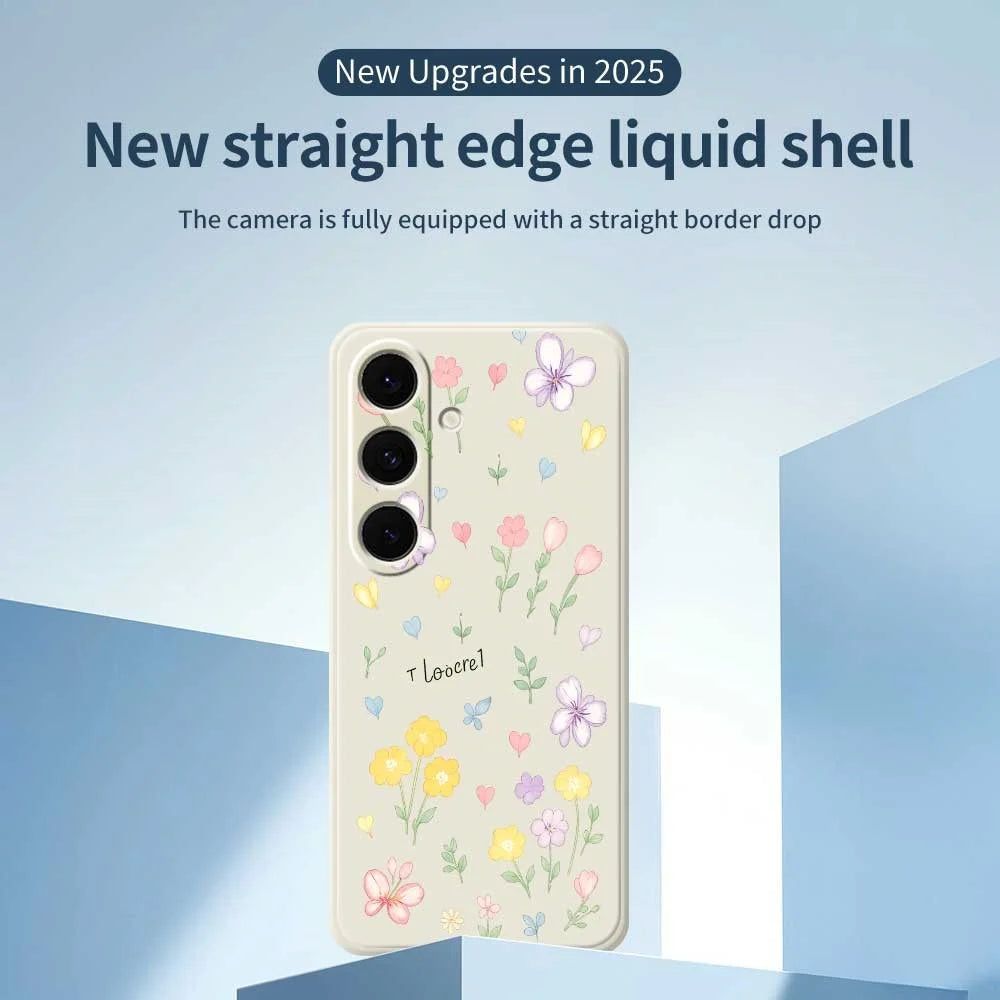 For Samsung Galaxy S24 FE Case Small Flowers Pattern Printing Straight Edge TPU Phone Back Cover - Beige - 3