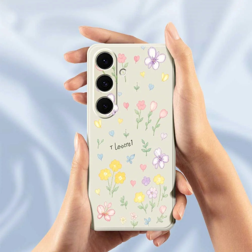 For Samsung Galaxy S24 FE Case Small Flowers Pattern Printing Straight Edge TPU Phone Back Cover - Beige - 5