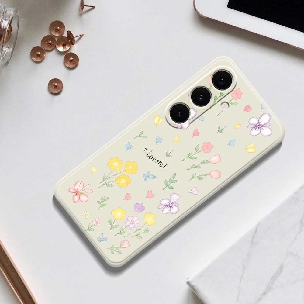 For Samsung Galaxy S24 FE Case Small Flowers Pattern Printing Straight Edge TPU Phone Back Cover - Beige - 7