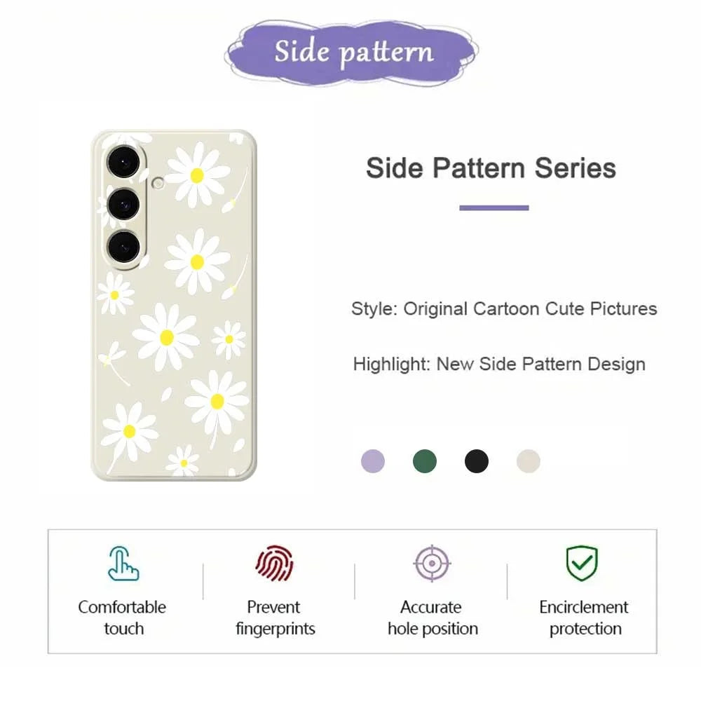For Samsung Galaxy S24 FE Case White Daisy Pattern Printing Straight Edge TPU Phone Back Cover - Beige - 2