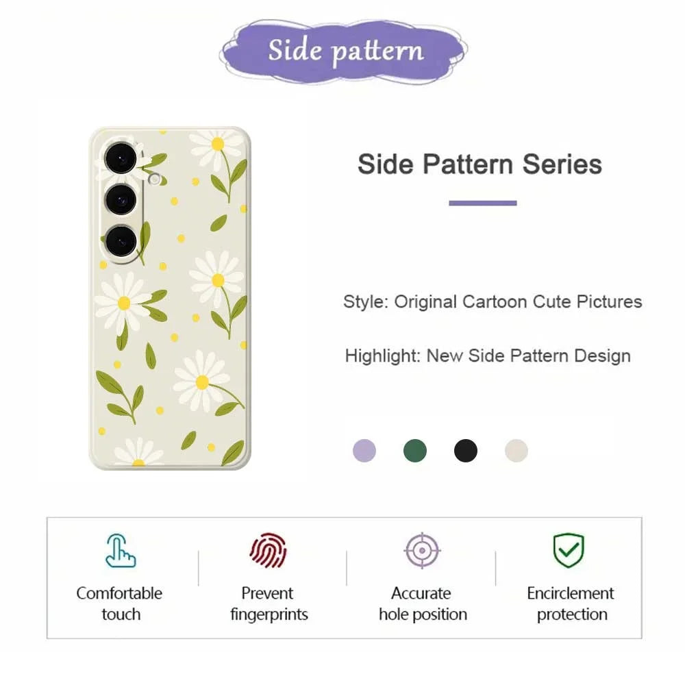 For Samsung Galaxy S24 FE Case White Flowers Green Leaves Pattern Printing Straight Edge TPU Phone Back Cover - Beige - 2