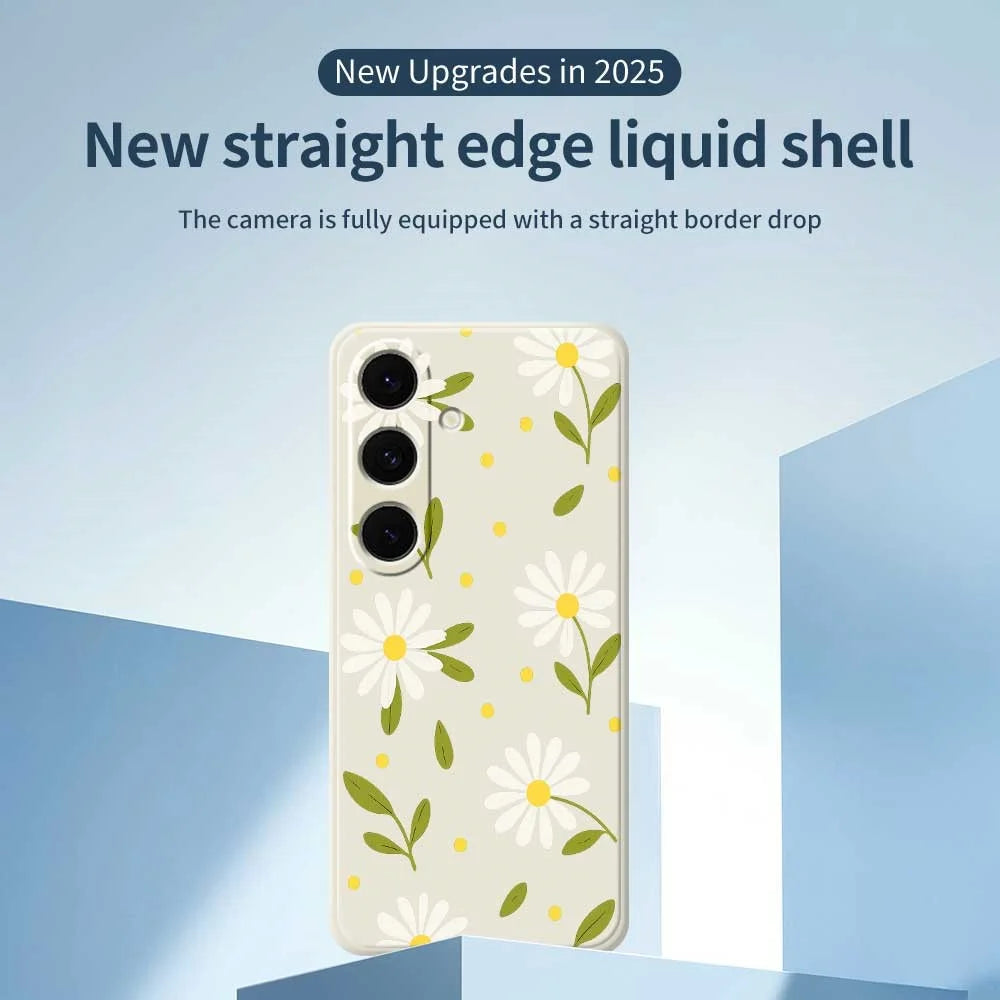 For Samsung Galaxy S24 FE Case White Flowers Green Leaves Pattern Printing Straight Edge TPU Phone Back Cover - Beige - 3