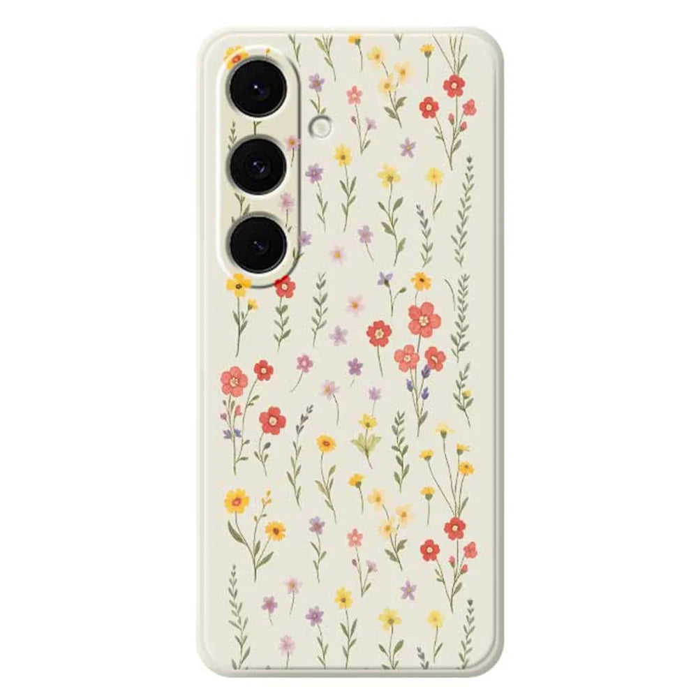 For Samsung Galaxy S24 FE Case Flowers and Grass Pattern Printing Straight Edge TPU Phone Back Cover - Beige - 1