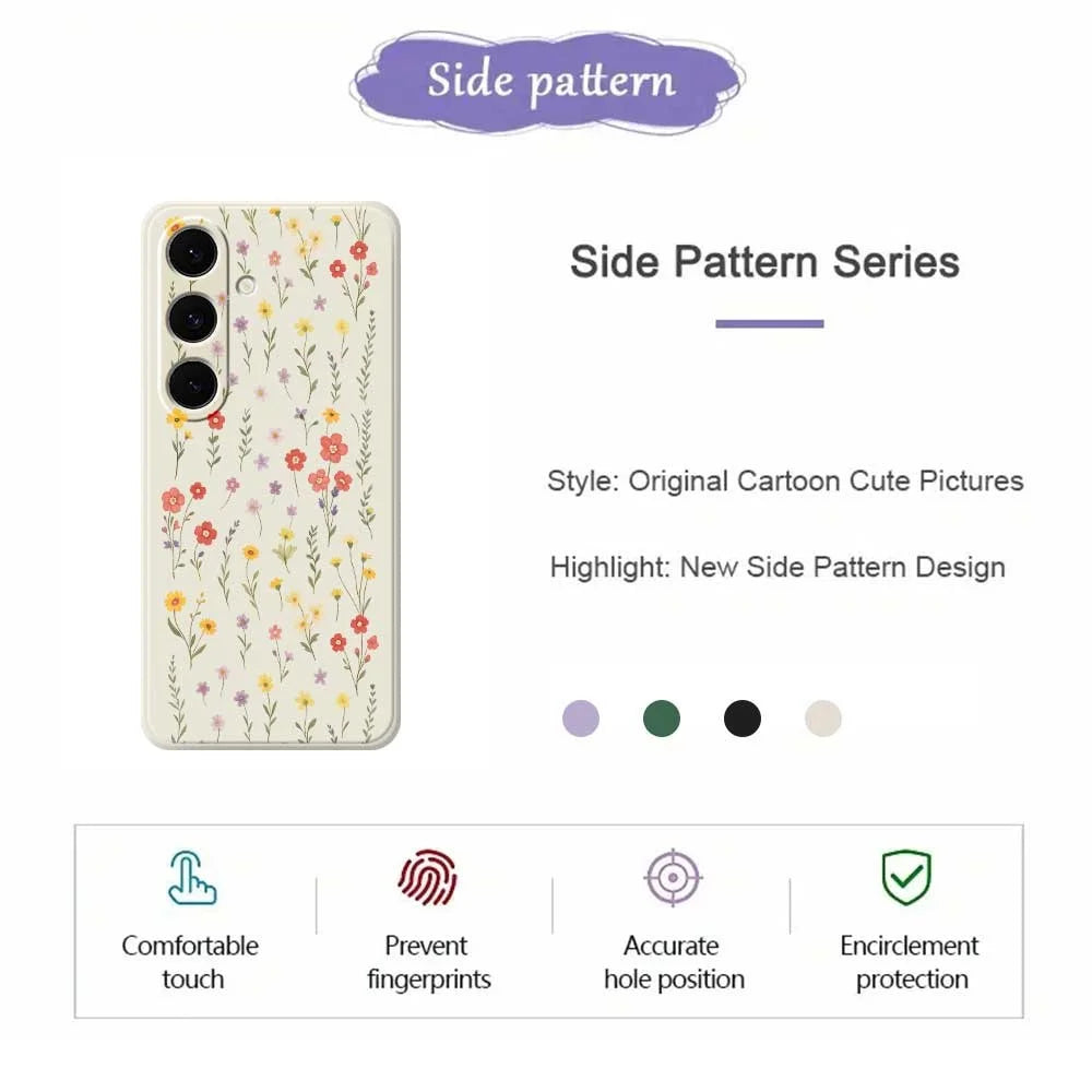 For Samsung Galaxy S24 FE Case Flowers and Grass Pattern Printing Straight Edge TPU Phone Back Cover - Beige - 2