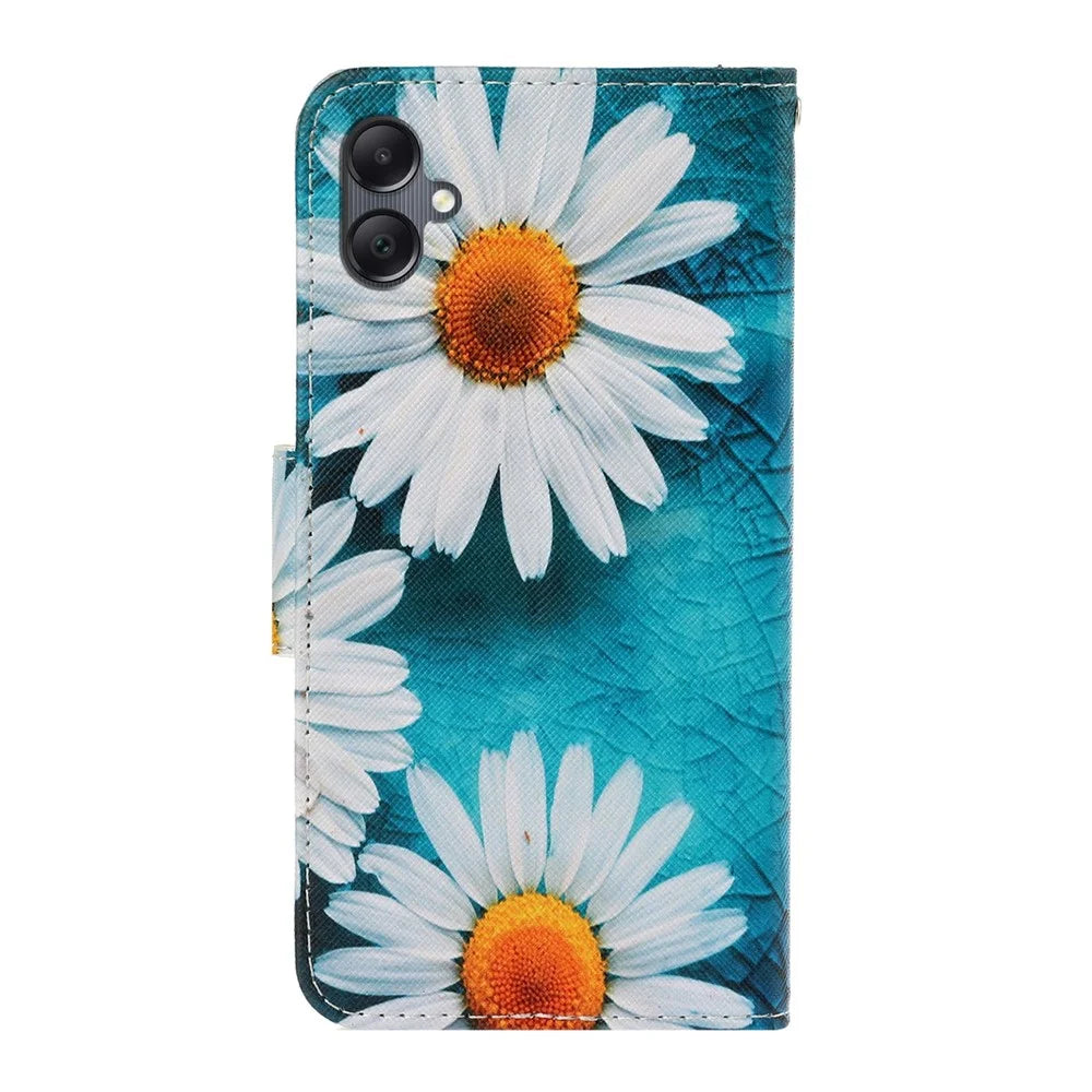 For Samsung Galaxy A08 5G / A07 4G Case Pattern Printing Protective Leather Folio Phone Cover with Wrist Strap - Chrysanthemum - 7