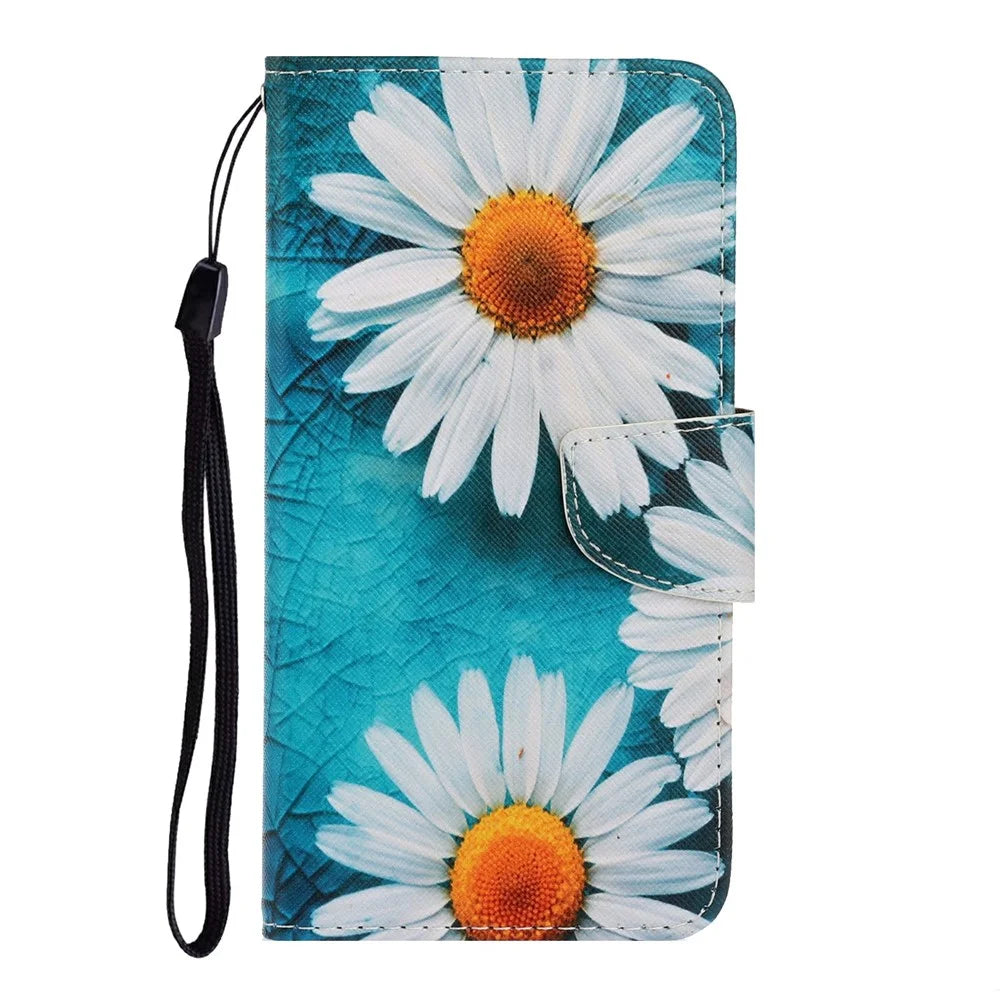 For iPhone 18 Pro Max / 17 Pro Max Case Pattern Printing Protective Leather Folio Phone Cover with Wrist Strap - Chrysanthemum - 6