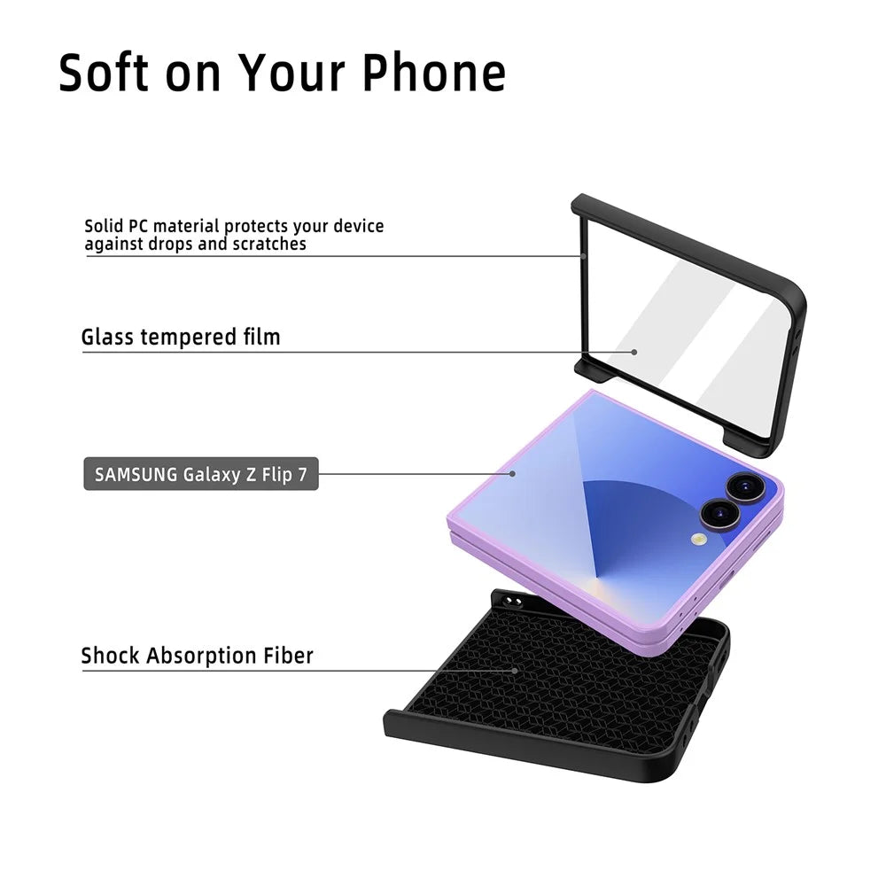 For Samsung Galaxy Z Flip7 5G Case Litchi Texture PU+PC Phone Cover with Screen / Lens Film - Blue - 4