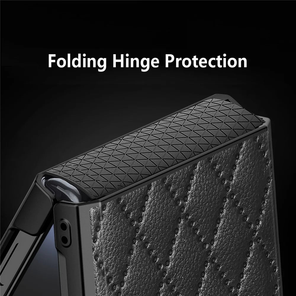 For Samsung Galaxy Z Flip7 5G Case Rhombus Imprint PU+Hard PC Phone Cover with Screen / Lens Film - Black - 6