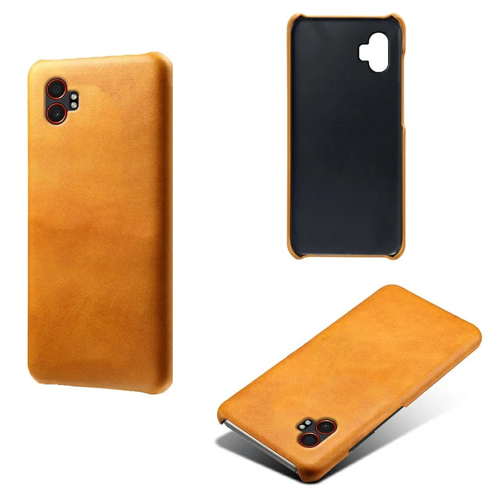 For Samsung Galaxy XCover7 Pro Case Calf Texture PU Leather Hard PC Protective Phone Cover - Orange - 2
