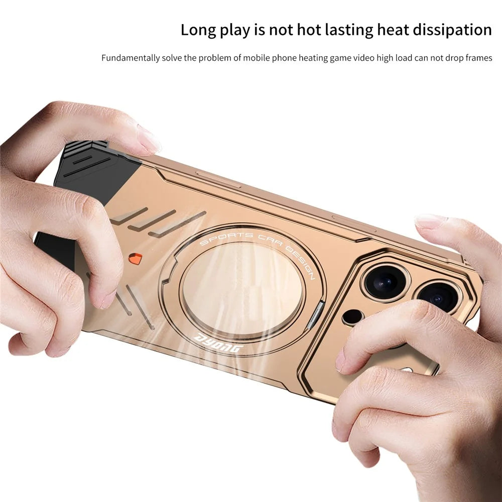 DYONG For iPhone 16 Pro Metal Case Frameless Hollow Heat Dissipation Phone Cover with Kickstand - Silver - 2
