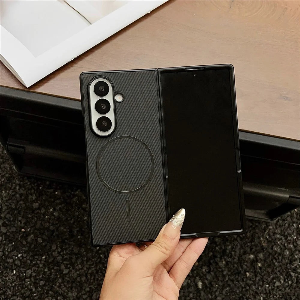 For Samsung Galaxy Z Fold7 5G Magnetic Case Carbon Fiber Texture Folding Phone Cover - Blue - 4