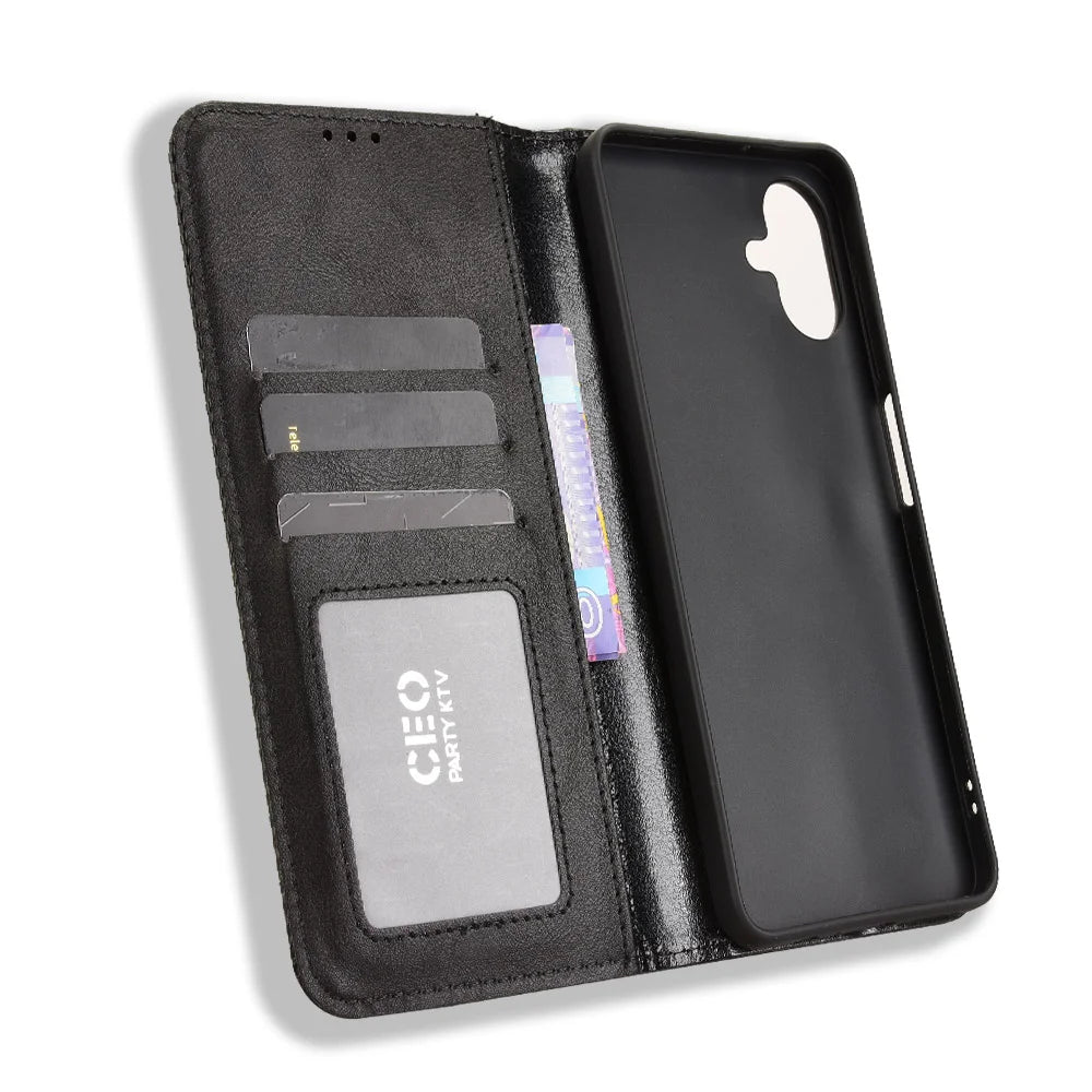 For Samsung Galaxy A08 5G / A08 4G / A07 4G Leather Case Wallet Stand Retro Texture Phone Cover - Black - 5