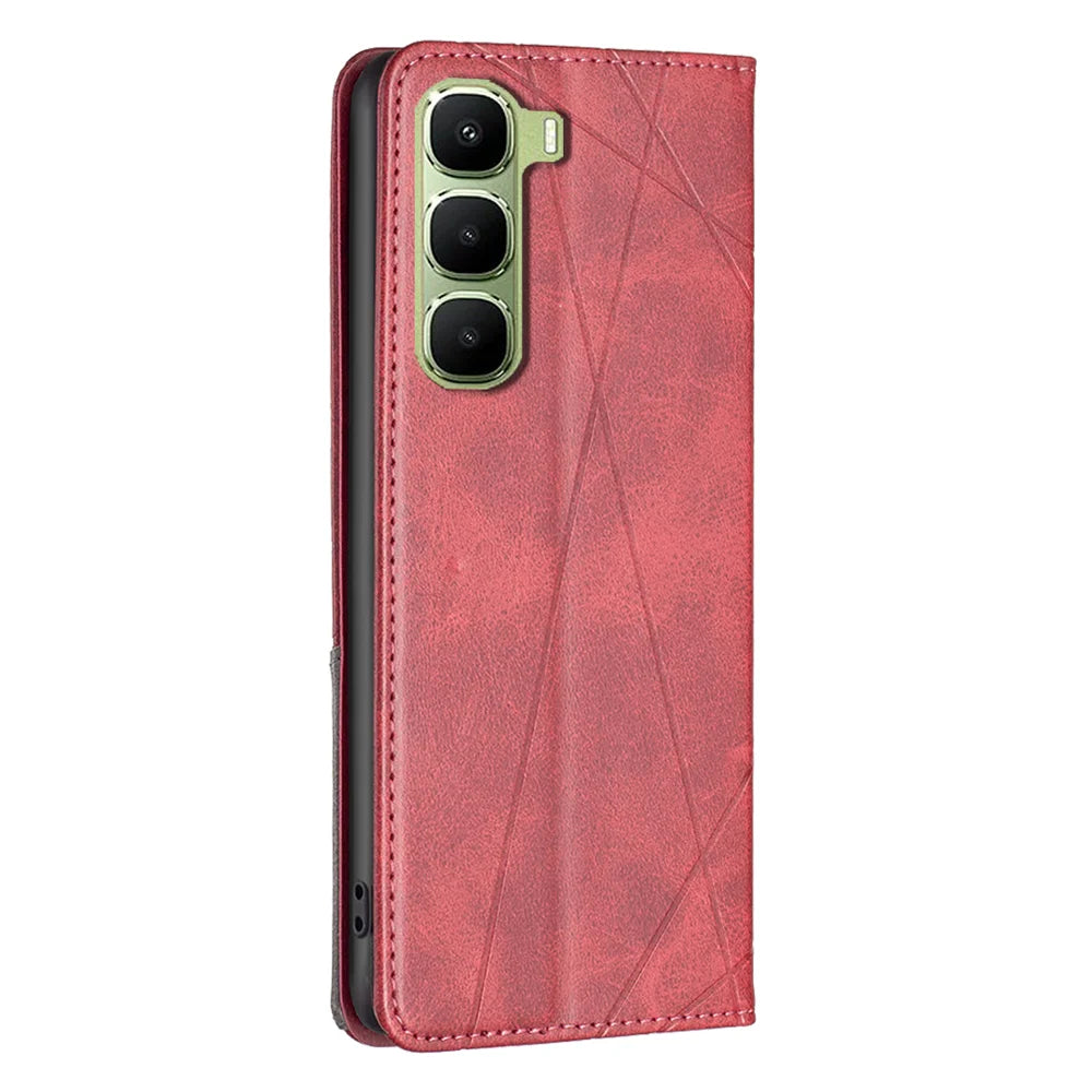 For Infinix Hot 60 Pro 4G Case Card Slots Geometry Imprint Leather Phone Cover - Red - 3