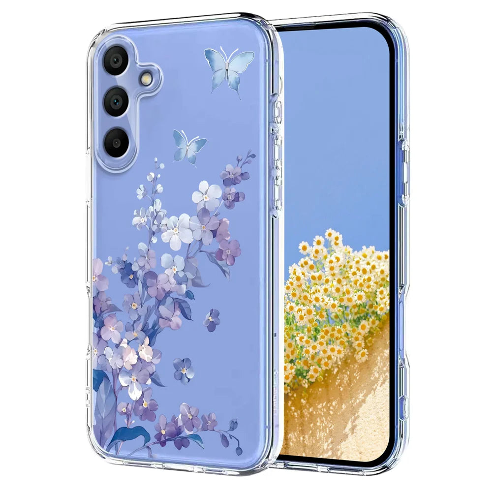 For Samsung Galaxy A16 4G / Galaxy A16 5G Case Butterfly Floral Pattern Printing TPU Phone Back Cover - Violets - 1