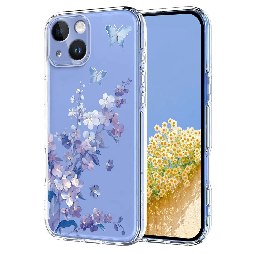 For iPhone 15 Case Butterfly Floral Pattern Printing TPU Phone Back Cover - Violets - 1