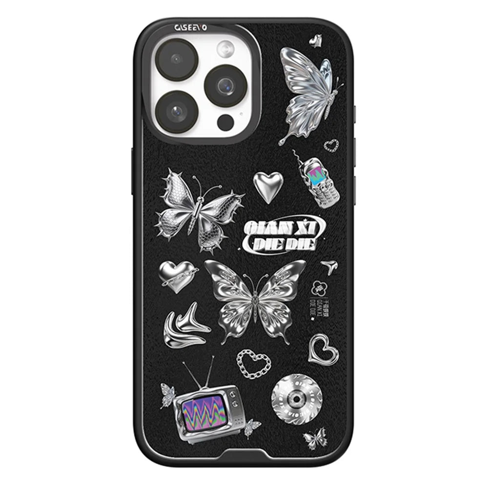 CASEEVO For iPhone 16 Pro Magnetic Case Compatible with MagSafe TPU Acrylic Cover with Interchangeable Butterflies Backplate - Midnight Fantasy - 1