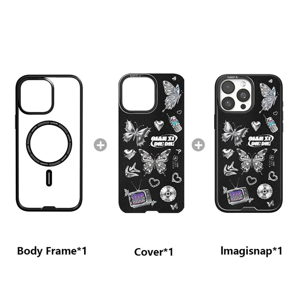 CASEEVO For iPhone 14 Pro Max Magnetic Case Compatible with MagSafe TPU Acrylic Cover with Interchangeable Butterflies Backplate - Midnight Fantasy - 2