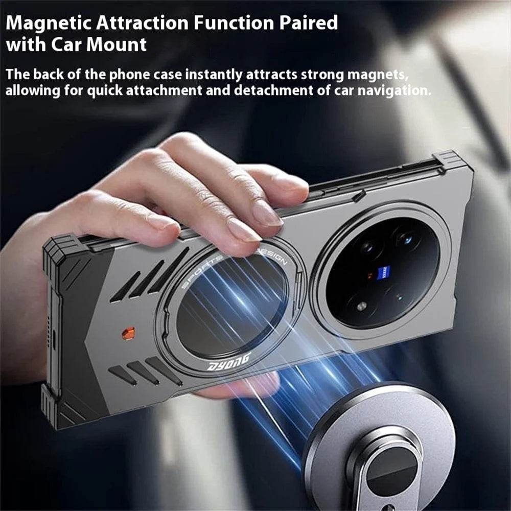 DYONG For vivo X Fold5 5G Metal Case Frameless Hollow Heat Dissipation Phone Cover with Kickstand - Green - 4