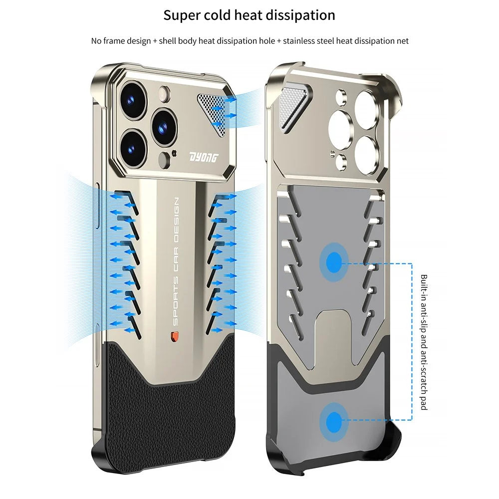 DYONG For iPhone 16 Pro Metal Case Snap-Open Design Heat Dissipation Shockproof Phone Cover - Titanium - 2