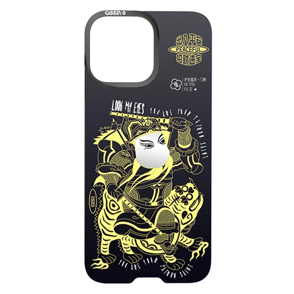 CASEEVO For iPhone 16 Pro Max Case with Detachable Door-god Backplate TPU Acrylic Phone Cover Compatible with MagSafe - Black Gold Yuchi Gong - 2