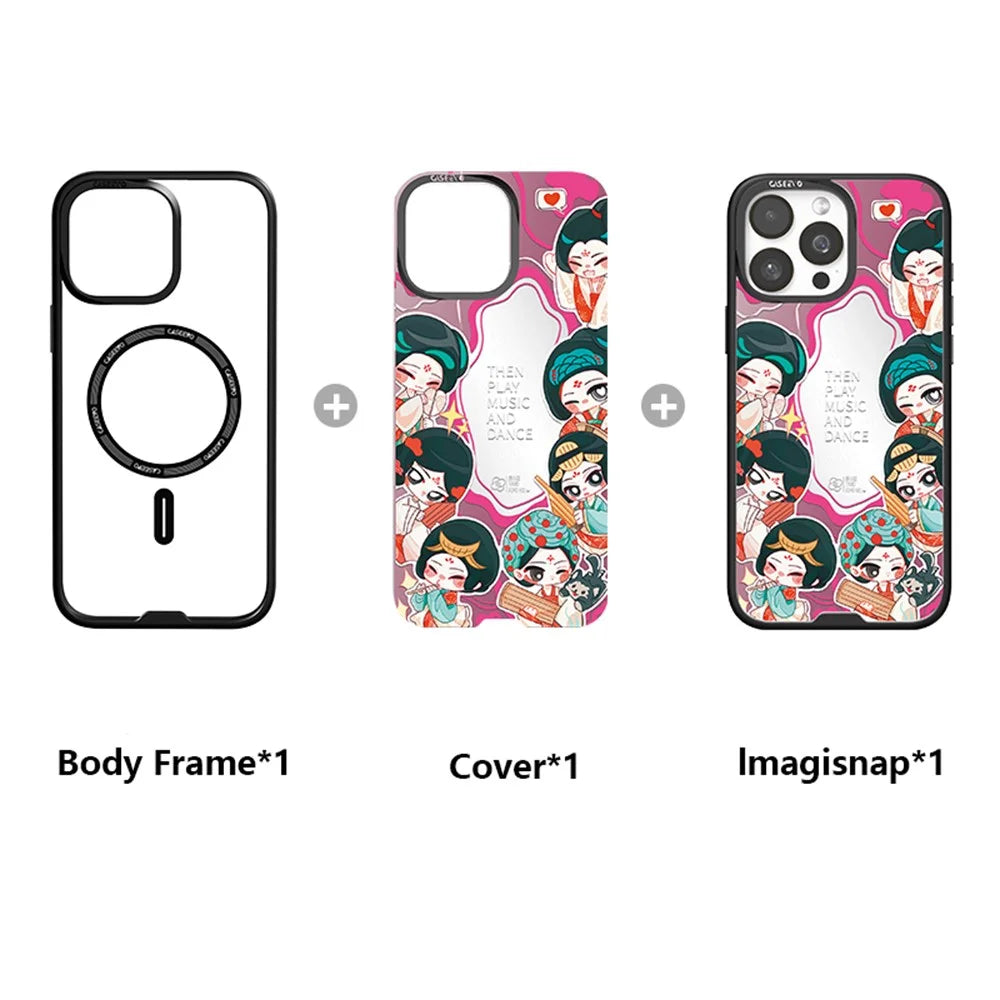 CASEEVO For iPhone 16 Pro Case Compatible with MagSafe TPU Acrylic Phone Cover with Tang Dynasty Ladies Backplate - Palace Music - 2