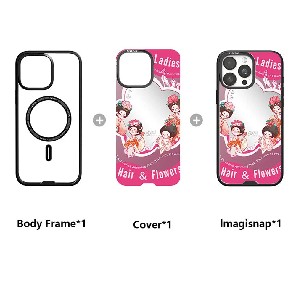 CASEEVO For iPhone 15 Pro Max Case Compatible with MagSafe TPU Acrylic Phone Cover with Tang Dynasty Ladies Backplate -  Hairpin with Flowers - 2
