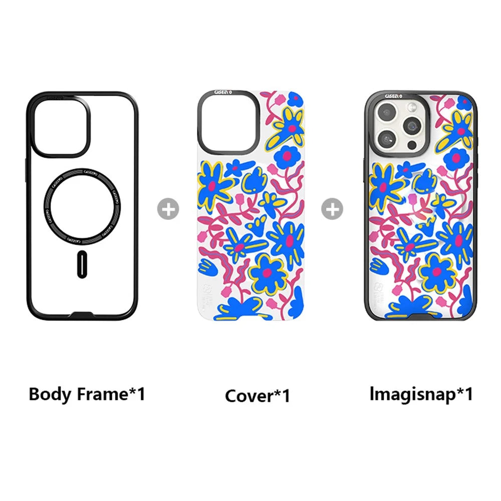 CASEEVO For iPhone 16 Pro Max Case Compatible with MagSafe TPU Acrylic Phone Cover with Interchangeable Back Panel - Flower - 2