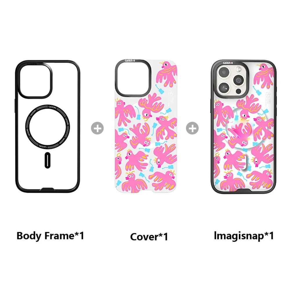 CASEEVO For iPhone 16 Pro Case Compatible with MagSafe TPU Acrylic Phone Cover with Interchangeable Back Panel - Vermilion Bird - 2
